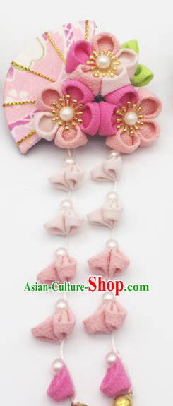 Japanese Geisha Oiran Kimono Pink Sakura Tassel Hair Claw Hairpins Traditional Yamato Hair Accessories for Women