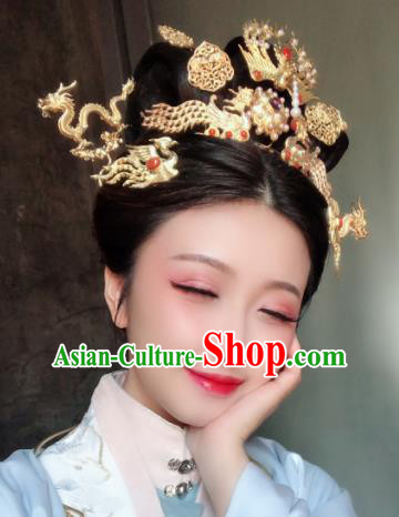 Chinese Ancient Ming Dynasty Bride Hairpins Phoenix Hair Clip Traditional Hanfu Hair Accessories Complete Set for Women