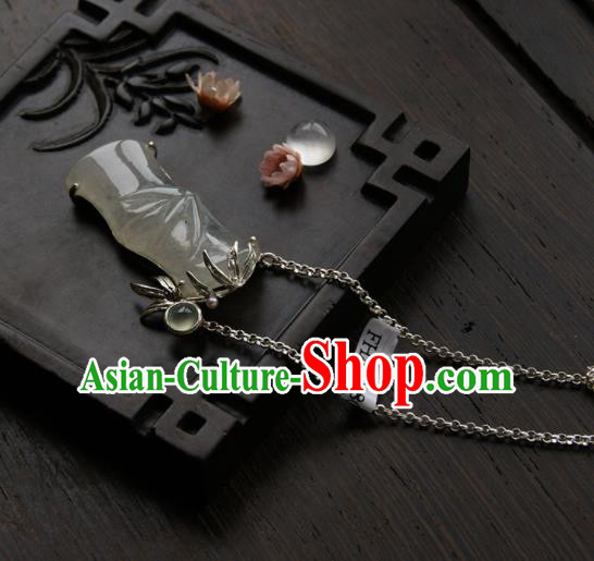 Chinese Ancient Court Jade Bamboo Necklace Pendant Traditional Princess Hanfu Necklet Accessories for Women
