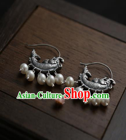 Chinese Ancient Court Carp Tassel Earrings Traditional Princess Hanfu Jewelry Accessories for Women