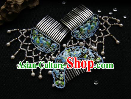 Chinese Ancient Ming Dynasty Hairpins Enamel Hair Comb Traditional Hanfu Hair Accessories for Women
