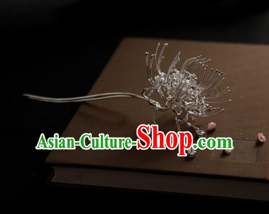 Chinese Ancient Ming Dynasty Sliver Manjusaka Tassel Hairpins Traditional Hanfu Hair Accessories for Women