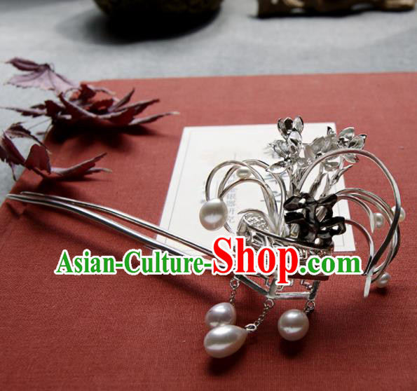 Chinese Ancient Ming Dynasty Orchid Tassel Hairpins Hair Clip Traditional Hanfu Hair Accessories for Women