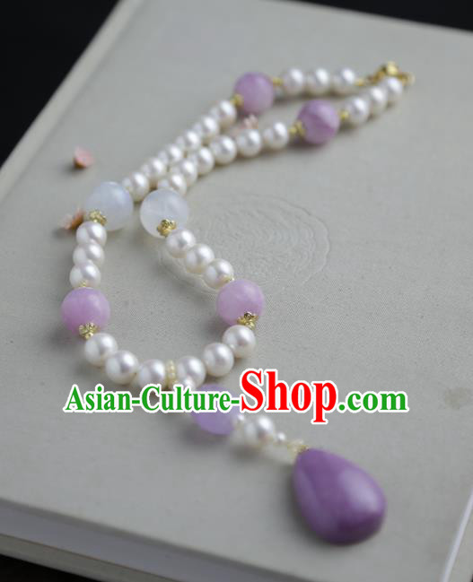 Chinese Ancient Court Purple Mica Necklace Traditional Princess Hanfu Pearls Necklet Accessories for Women