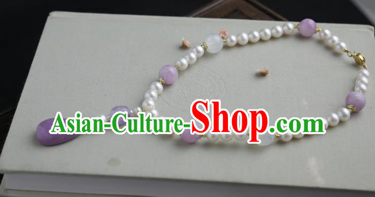 Chinese Ancient Court Purple Mica Necklace Traditional Princess Hanfu Pearls Necklet Accessories for Women