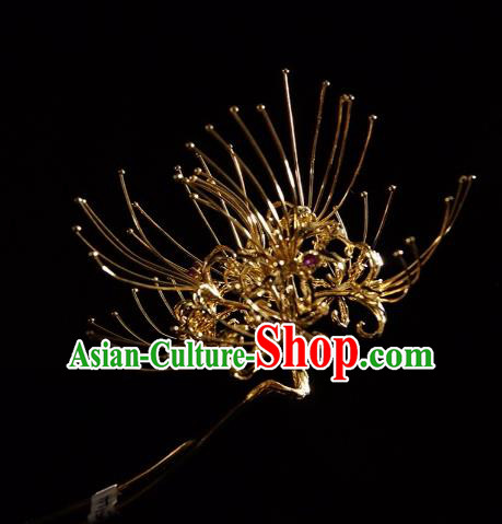 Chinese Ancient Ming Dynasty Golden Manjusaka Hairpins Hair Clip Traditional Hanfu Hair Accessories for Women