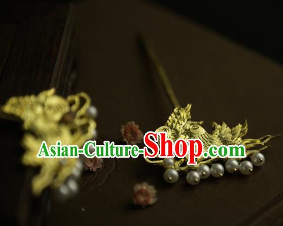 Chinese Ancient Queen Golden Mandarin Duck Hairpins Traditional Hanfu Hair Clip Hair Accessories for Women