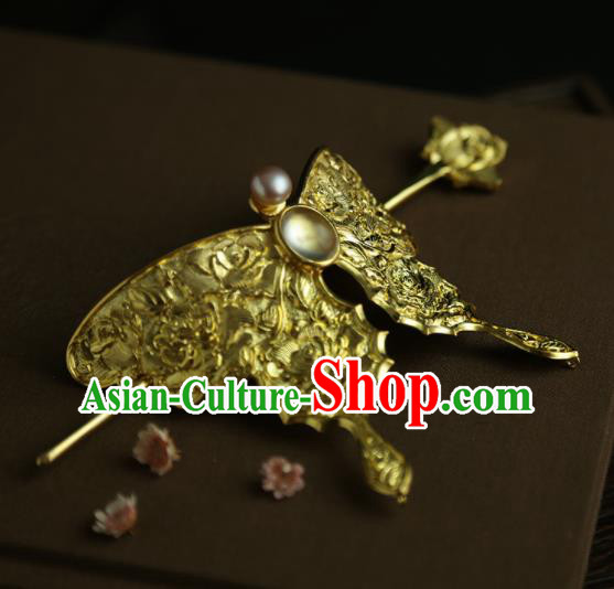Chinese Ancient Queen Golden Butterfly Hair Crown Hairpins Traditional Hanfu Hair Clip Hair Accessories for Women