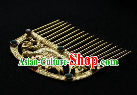 Chinese Ancient Queen Golden Carving Parrot Hair Comb Hairpins Traditional Hanfu Hair Accessories for Women