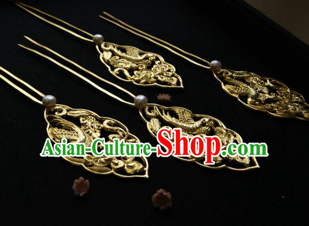 Chinese Ancient Queen Golden Parrot Hairpins Traditional Hanfu Hair Accessories for Women