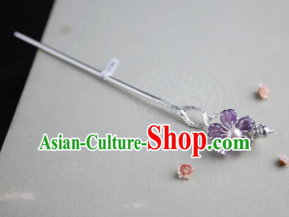 Chinese Ancient Princess Purple Cherry Blossom Hairpins Traditional Hanfu Hair Clip Hair Accessories for Women