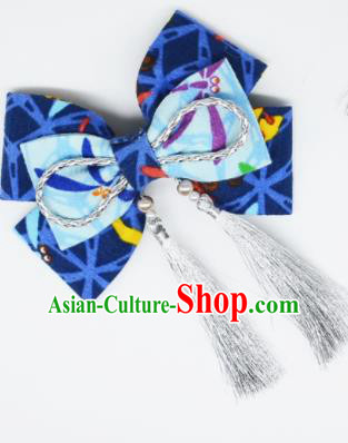Japanese Geisha Oiran Kimono Blue Bowknot Tassel Hair Claw Hairpins Traditional Yamato Hair Accessories for Women