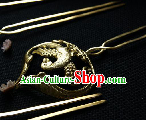 Chinese Ancient Tang Dynasty Queen Golden Parrot Hairpins Traditional Hanfu Hair Accessories for Women