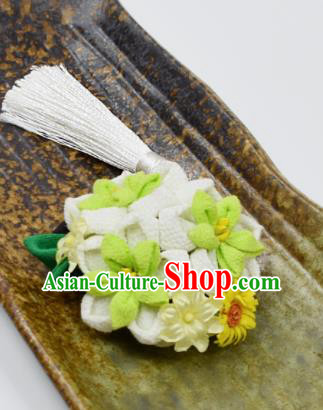 Japanese Geisha Oiran Green Sakura Tassel Hair Claw Hairpins Traditional Yamato Hair Accessories for Women