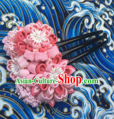 Japanese Geisha Courtesan Kimono Pink Sakura Hairpins Traditional Yamato Hair Accessories for Women