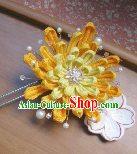Japanese Geisha Courtesan Chrysanthemum Tassel Hairpins Traditional Yamato Kimono Hair Accessories for Women
