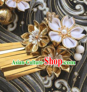 Japanese Geisha Courtesan Kimono White Sakura Tassel Hair Claw Hairpins Traditional Yamato Hair Accessories for Women