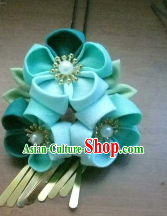 Japanese Geisha Courtesan Green Sakura Hair Stick Hairpins Traditional Yamato Kimono Hair Accessories for Women
