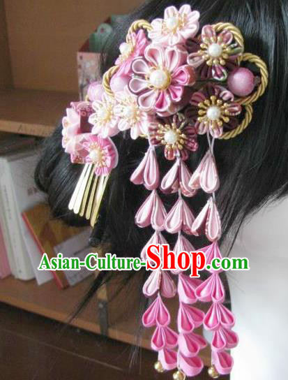 Japanese Geisha Courtesan Pink Sakura Hair Claw and Hairpins Traditional Yamato Kimono Hair Accessories for Women