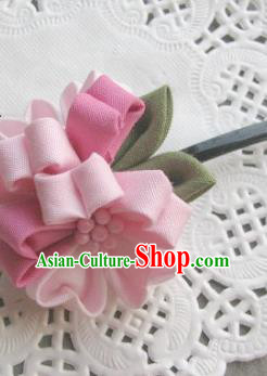 Japanese Geisha Courtesan Pink Flowers Hairpin Traditional Yamato Kimono Hair Accessories for Women