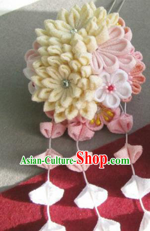 Japanese Geisha Courtesan Chrysanthemum Tassel Hairpin Traditional Yamato Kimono Hair Accessories for Women
