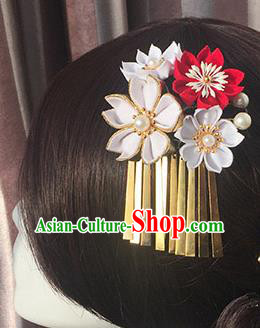 Japanese Geisha Courtesan Kimono White Sakura Hair Claw Hairpins Traditional Yamato Hair Accessories for Women