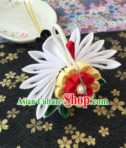 Japanese Geisha Courtesan Sunflower Crane Hairpin Traditional Yamato Kimono Hair Accessories for Women