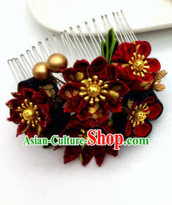 Japanese Geisha Courtesan Kimono Wine Red Sakura Hair Comb Hairpins Traditional Yamato Hair Accessories for Women