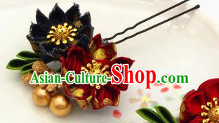 Japanese Geisha Courtesan Kimono Wine Red Sakura Hairpins Traditional Yamato Hair Accessories for Women