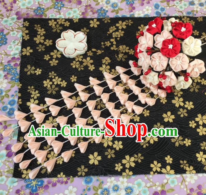 Japanese Geisha Courtesan Kimono Pink Sakura Tassel Hairpins Traditional Yamato Hair Accessories for Women