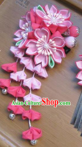 Japanese Geisha Courtesan Rosy Sakura Hairpins Traditional Yamato Kimono Hair Accessories for Women