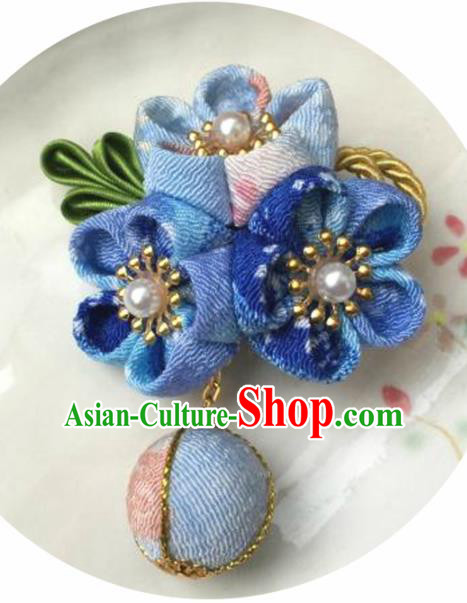 Japanese Geisha Courtesan Kimono Blue Sakura Hair Claw Hairpins Traditional Yamato Hair Accessories for Women