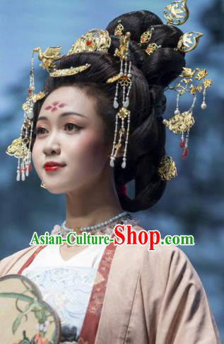 Chinese Ancient Tang Dynasty Queen Hairpins Hair Crown Traditional Hanfu Hair Accessories Complete Set for Women