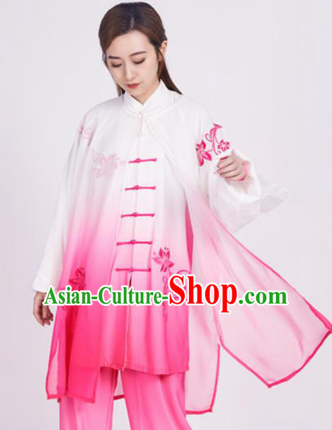 Chinese Traditional Tang Suit Rosy Clothing Martial Arts Tai Chi Competition Costume for Women