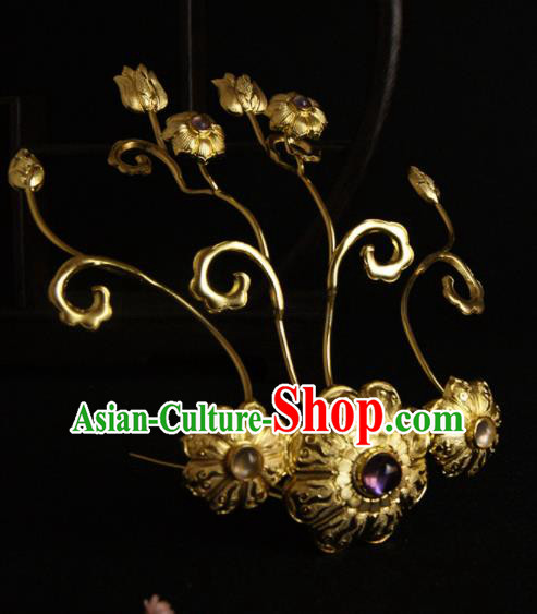 Chinese Ancient Tang Dynasty Golden Hair Claw Hairpins Traditional Hanfu Hair Accessories for Women