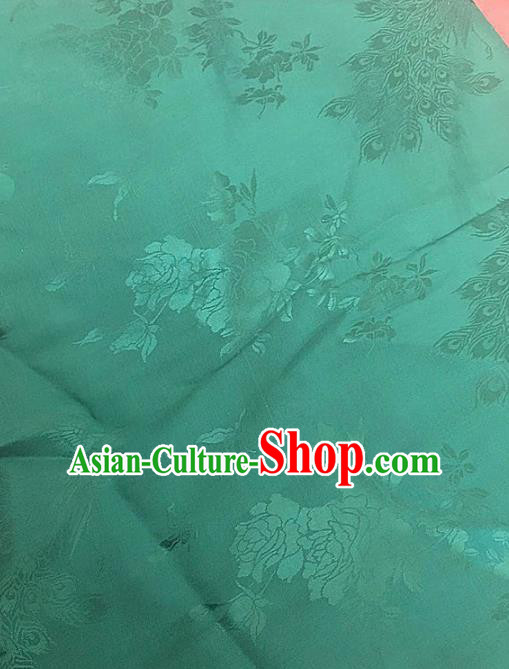 Traditional Chinese Royal Peacock Peony Pattern Design Green Brocade Silk Fabric Asian Satin Material