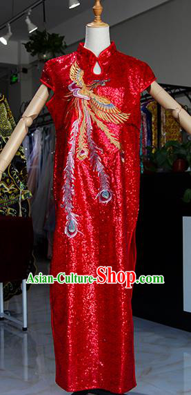 Chinese Traditional Red Cheongsam Classical Stage Show Qipao Dress for Women