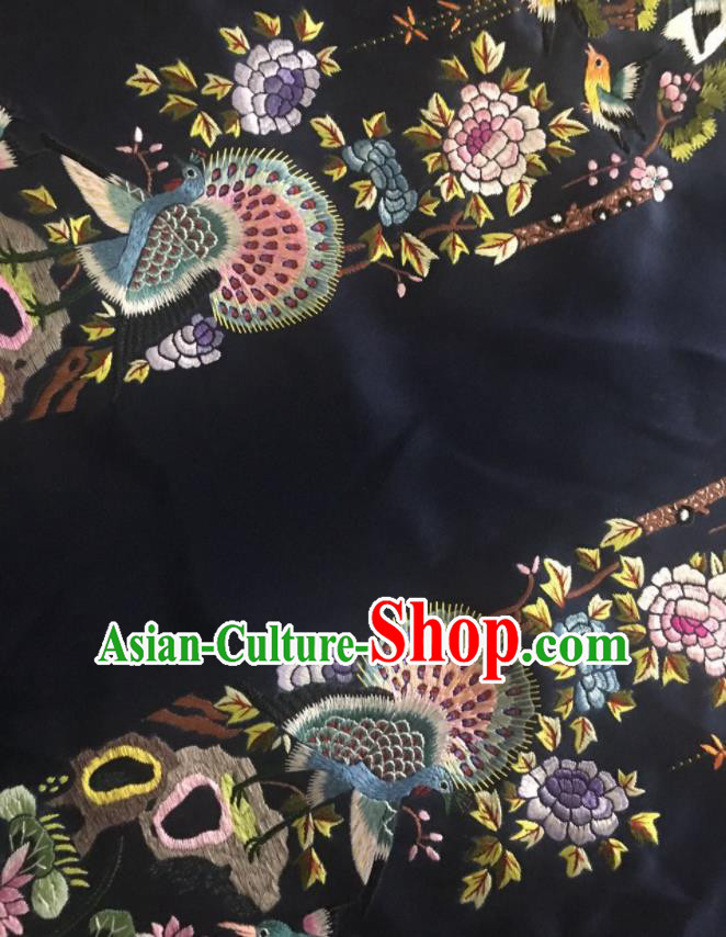 Chinese Handmade Traditional Embroidery Craft Embroidered Peacock Peony Silk Fabric Patch