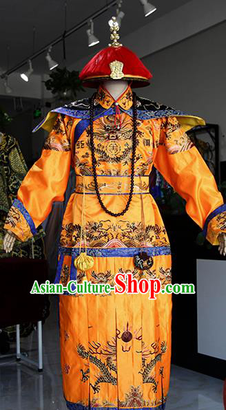 Chinese Ancient Drama Costumes Traditional Qing Dynasty Emperor Qianlong Imperial Robe for Men