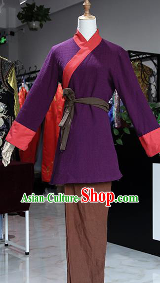 Chinese Ancient Drama Country Lady Purple Costumes Traditional Song Dynasty Water Margin Sun Erniang Dress for Women