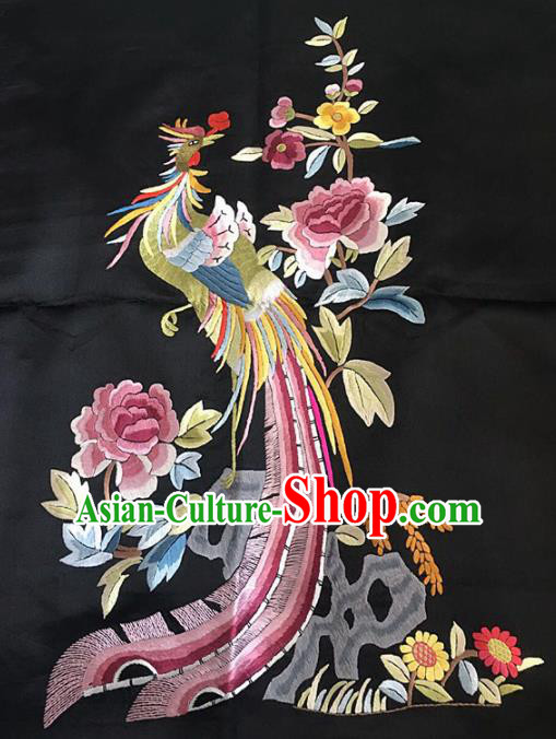 Chinese Handmade Embroidered Phoenix Peony Silk Fabric Patch Traditional Embroidery Craft