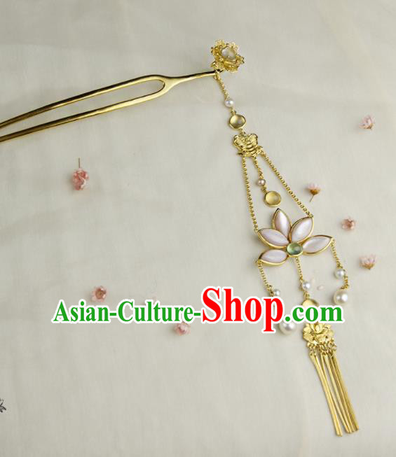 Chinese Ancient Tang Dynasty Queen Lotus Tassel Hairpins Traditional Hanfu Hair Accessories for Women