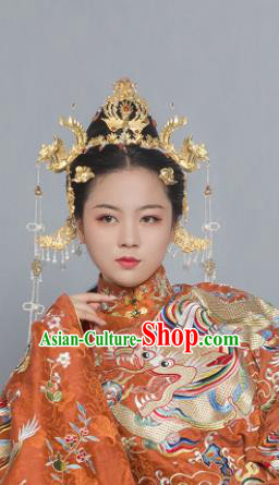 Chinese Ancient Ming Dynasty Queen Tassel Hairpins Hair Crown Traditional Hanfu Hair Accessories Complete Set for Women