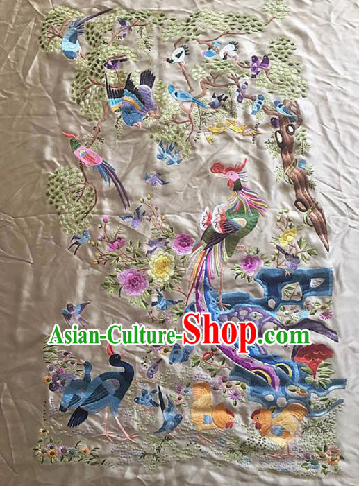 Chinese Handmade Embroidered Birds Phoenix Silk Fabric Patch Traditional Embroidery Craft