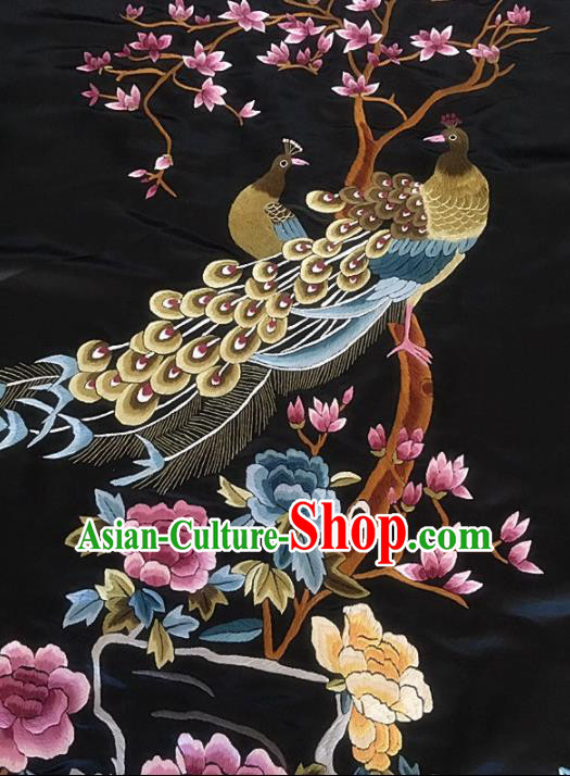 Chinese Handmade Embroidered Peacock Magnolia Silk Fabric Patch Traditional Embroidery Craft