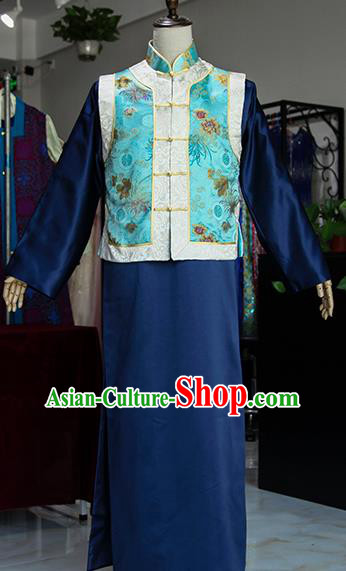Chinese Ancient Drama Royal Highness Navy Costumes Traditional Qing Dynasty Prince Clothing for Men