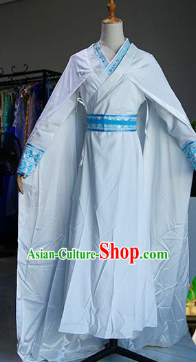 Chinese Ancient Drama Swordswoman Costumes Traditional Ming Dynasty Heroine White Dress for Women