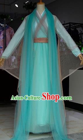 Chinese Ancient Drama Female Swordsman Costumes Traditional Peri Green Dress for Women