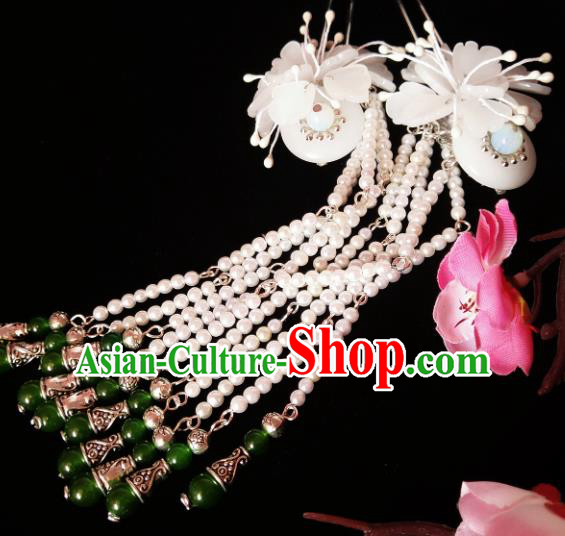 Chinese Ancient Hanfu White Beads Tassel Hairpins Traditional Handmade Hair Accessories for Women