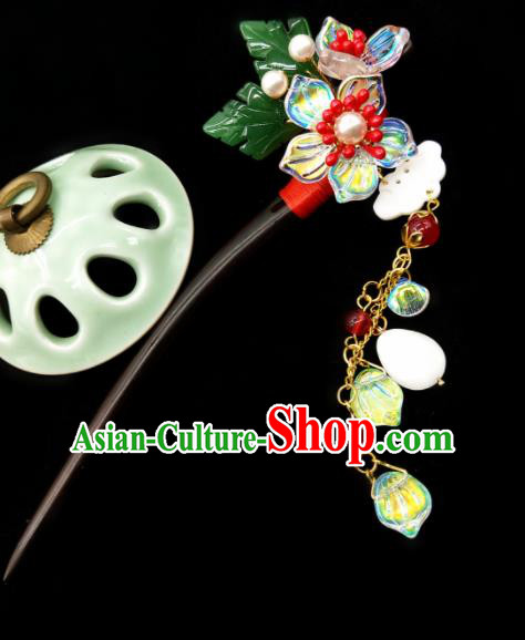 Chinese Ancient Hanfu Sandalwood Tassel Hairpins Traditional Handmade Hair Accessories for Women